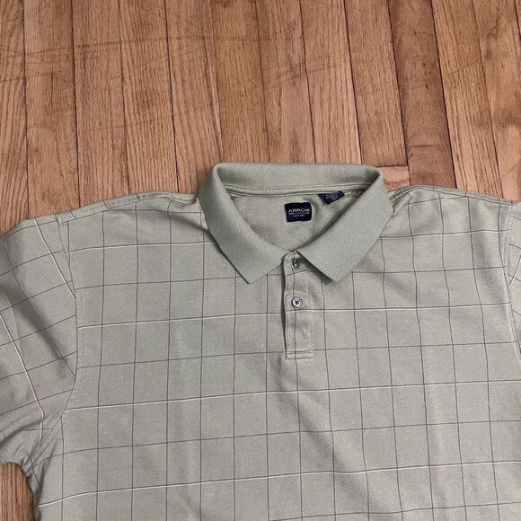 Arrow Men Polo Shirt XXL Green Plaid Short Sleeve Collar Casual Pullover Buttons - Picture 3 of 10